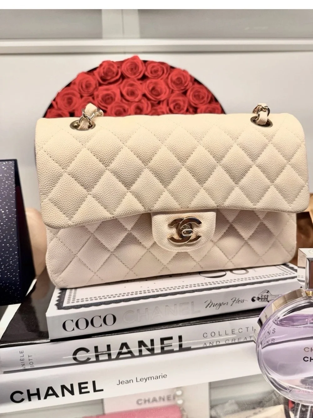 CHANEL Caviar Classic Flap in cream color